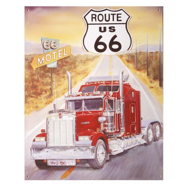 Metalen plaat groot 16. Route 66 US vrachtwagen
