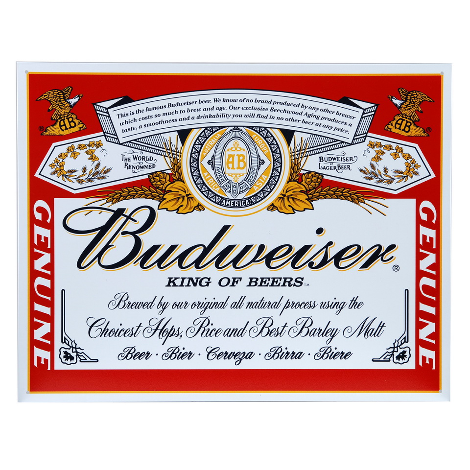 Metalen plaat groot 63. Budweiser