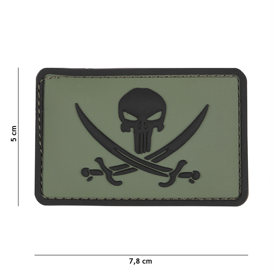 Embleem 3D PVC Punisher pirate groen #9045