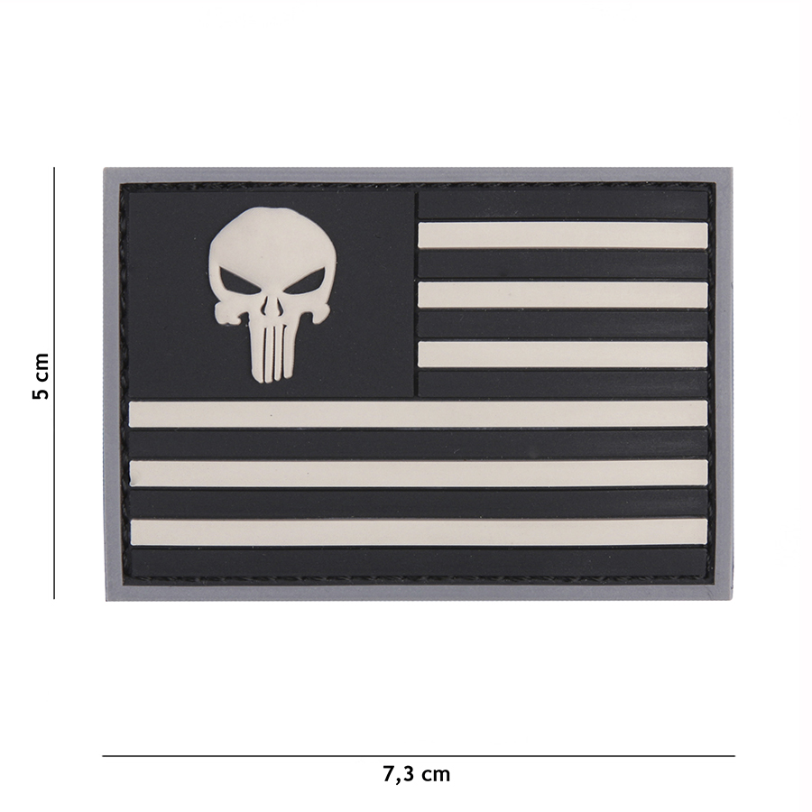 Embleem 3D PVC Punisher USA vlag grijs/zwart #9083
