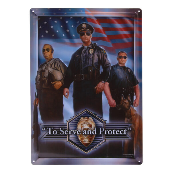 Metalen plaat groot #102 To serve and Protect