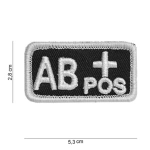 Embleem stof bloedgroep AB+positief zwart #5086