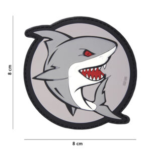 Embleem 3D PVC aanvallende haai grijs/rood #17087