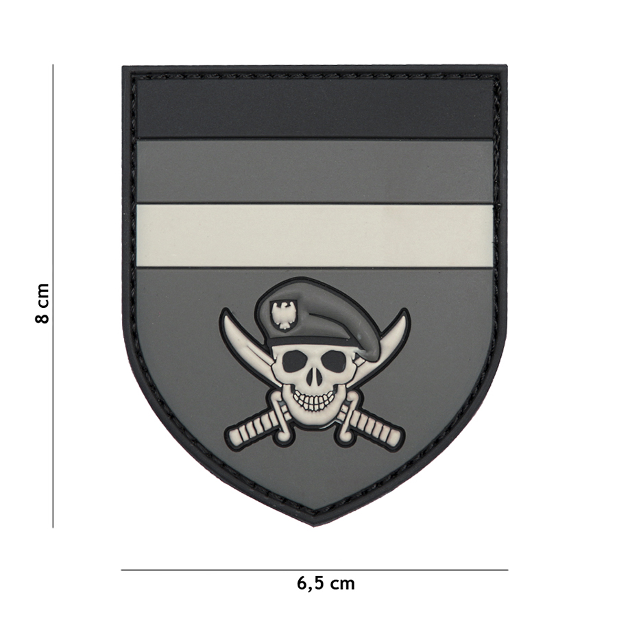 Embleem 3D PVC Duitse Commando skull grijs #2067