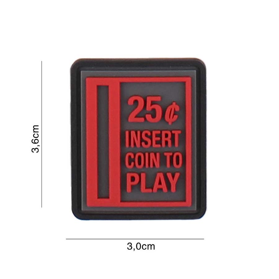Embleem 3D PVC Insert coin to play rood #5099