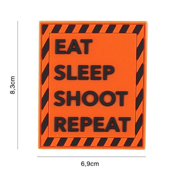 Embleem 3D PVC Eat sleep shoot repeat oranje #2126