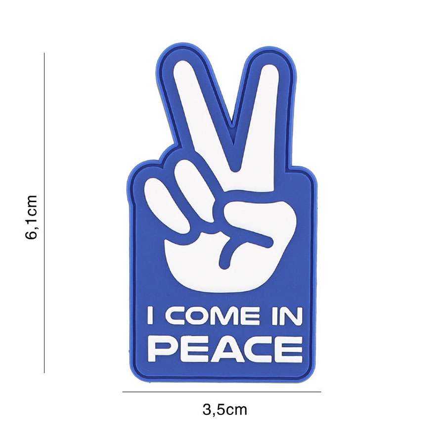 Embleem 3D PVC I come in peace blauw #8125