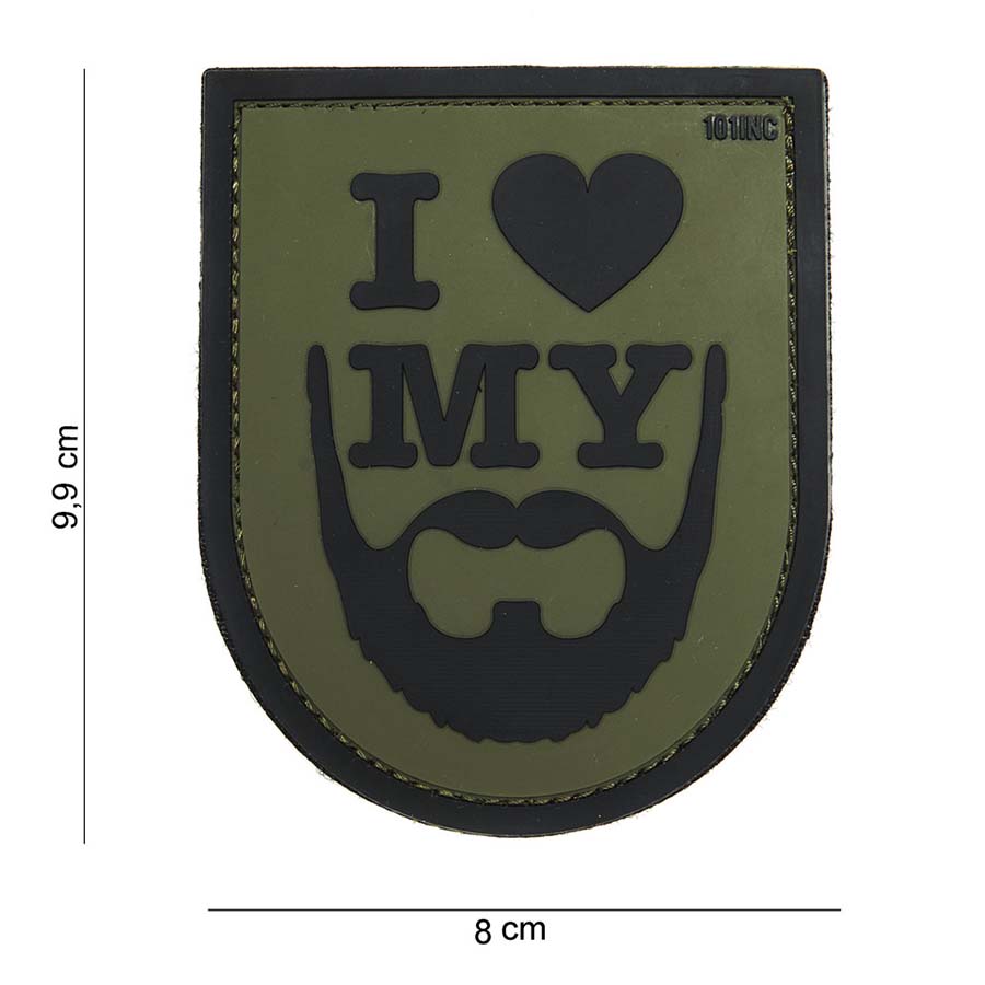 Embleem 3D PVC I love my beard groen #14043