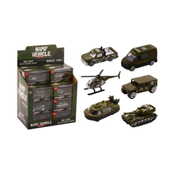 Speelgoed legervoertuigen 1:64 in display 6 ass. 24 stuks