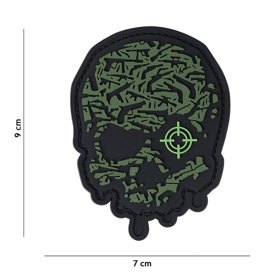 Embleem 3D PVC Target eye skull groen #14050 Embleem 3D PVC Target eye skull groen #14050