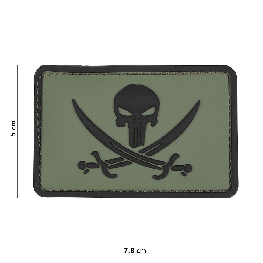 Embleem 3D PVC Punisher pirate groen #9045