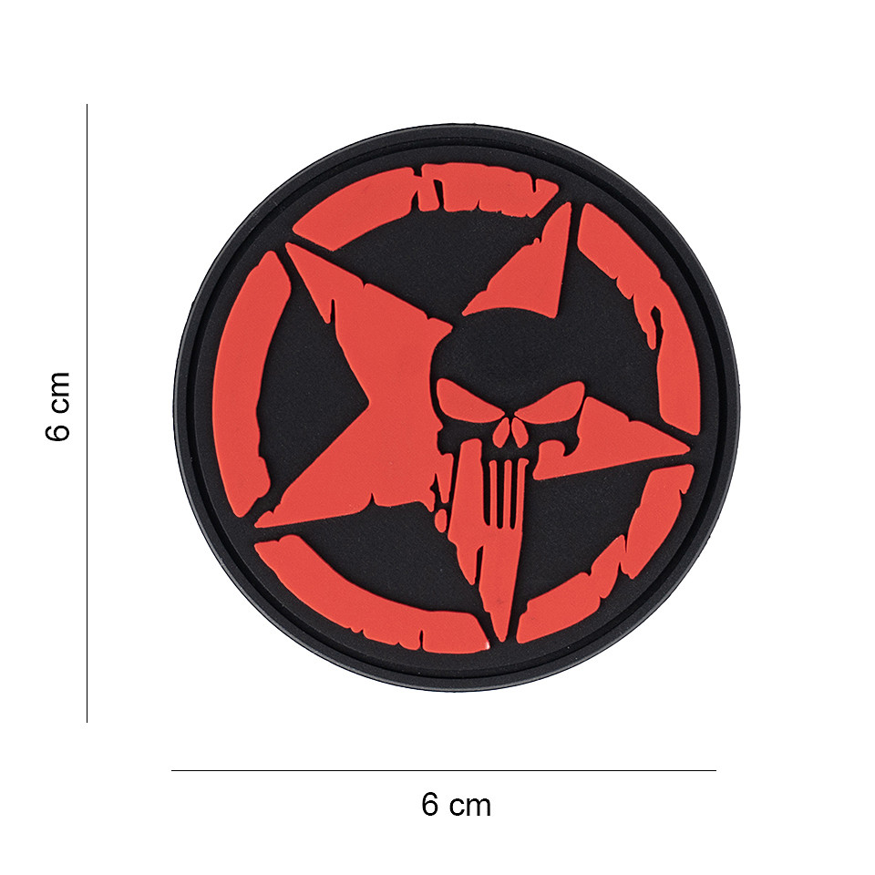 Embleem 3D PVC Punisher allied star rood #17060 Embleem 3D PVC Punisher allied star rood #17060