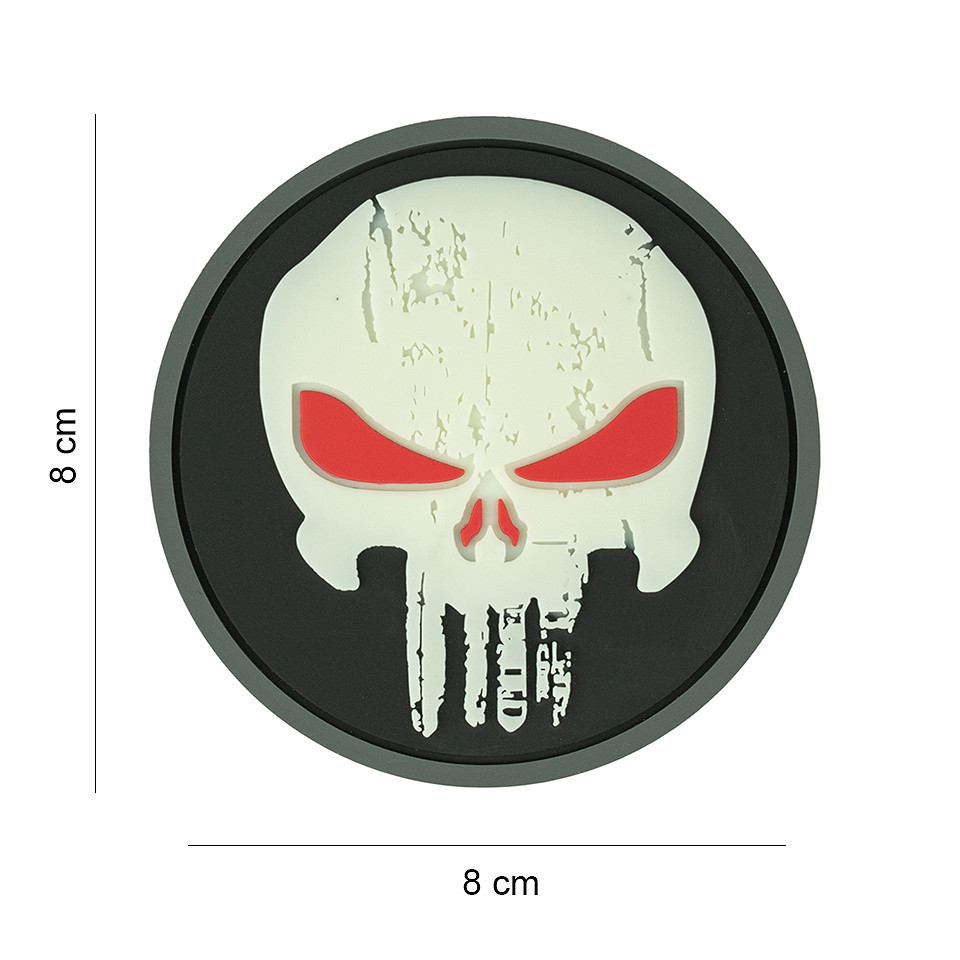 Embleem 3D PVC Punisher red eyes glow in the dark #8001 Embleem 3D PVC Punisher red eyes glow in the dark #8001