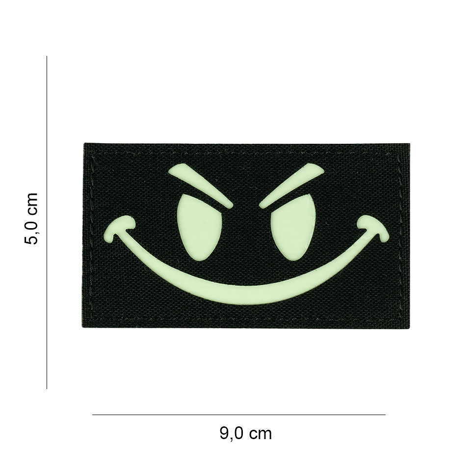 Laser Cut Embleem stof Evil Smiley glow in the dark #5039 Laser Cut Embleem stof Evil Smiley glow in the dark #5039