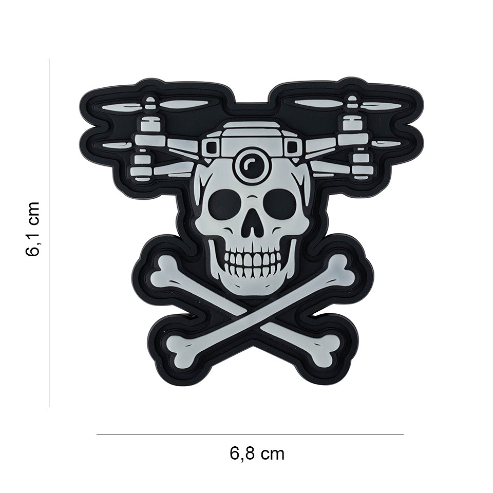 Embleem 3D PVC Drone Skull & Bones Glow in the dark #8017 Embleem 3D PVC Drone Skull & Bones Glow in the dark #8017